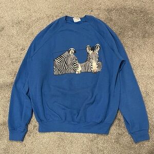 Vintage 80s Hanes Blue Zebra Print Men's Sweatshirt XL